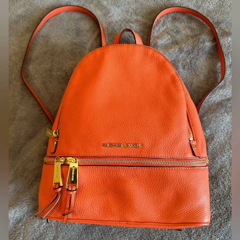 Michael Kors Rhea Coral Leather Backpack